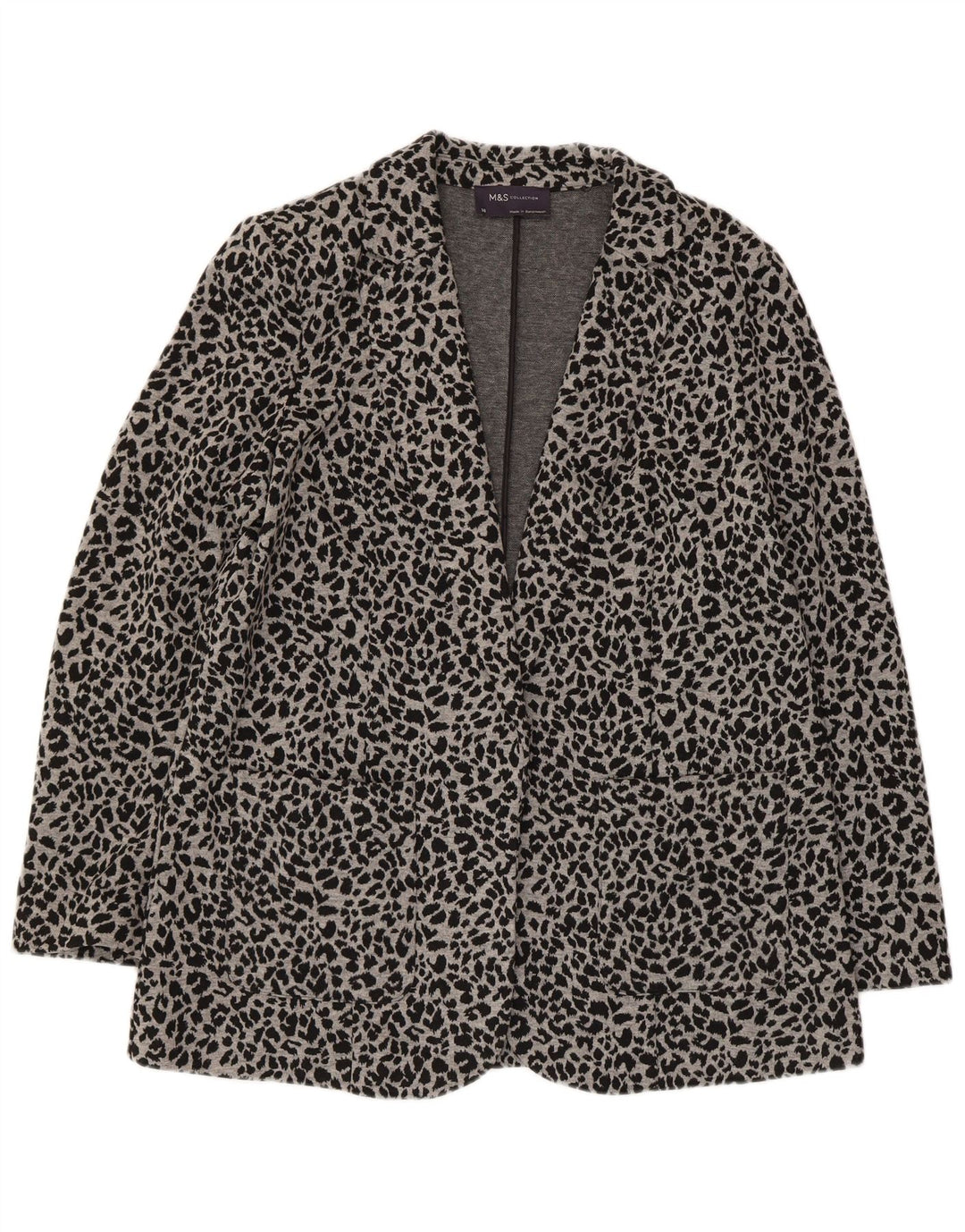 Jaqueta blazer aberta feminina da Marks & Spencer Reino Unido 14 cinza médio com estampa animal