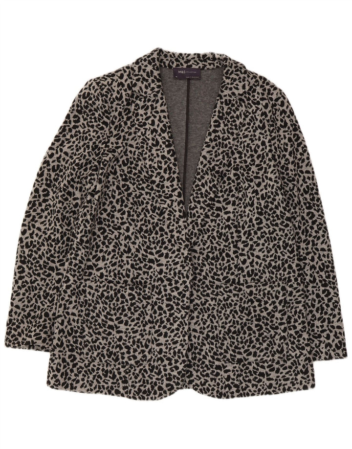 Jaqueta blazer aberta feminina da Marks & Spencer Reino Unido 14 cinza médio com estampa animal