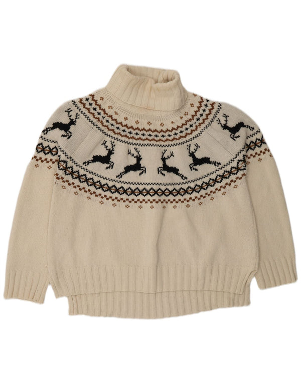 Suéter feminino Barbour com gola redonda Reino Unido 16 grande lã branca Fair Isle