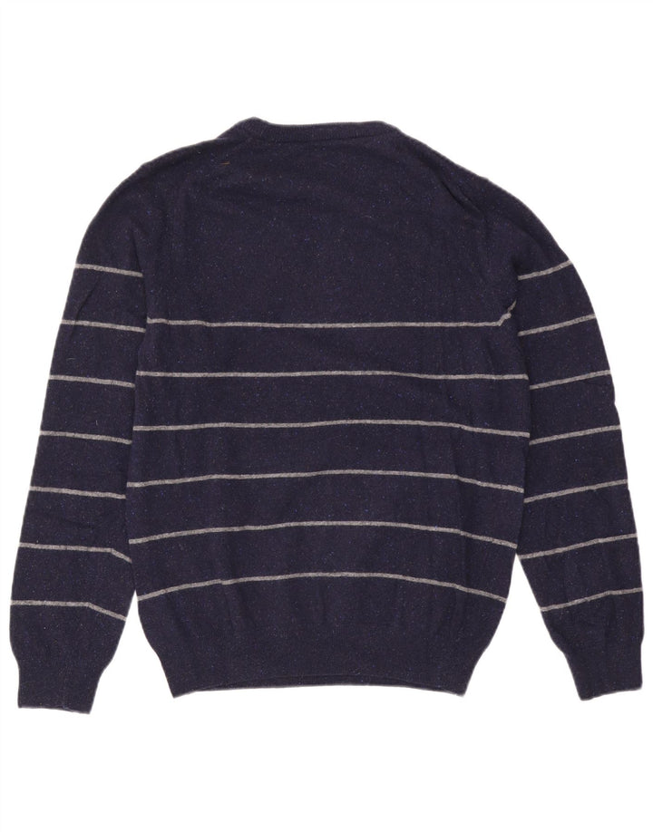 Suéter masculino Gant com gola redonda, lã listrada azul marinho médio