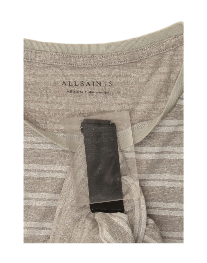 Camiseta masculina All Saints Top cinza médio listrado algodão