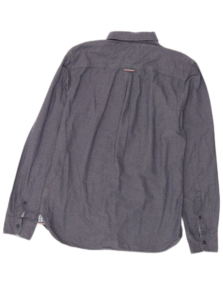 Camisa masculina TOMMY HILFIGER de ajuste regular, algodão manchado azul marinho médio