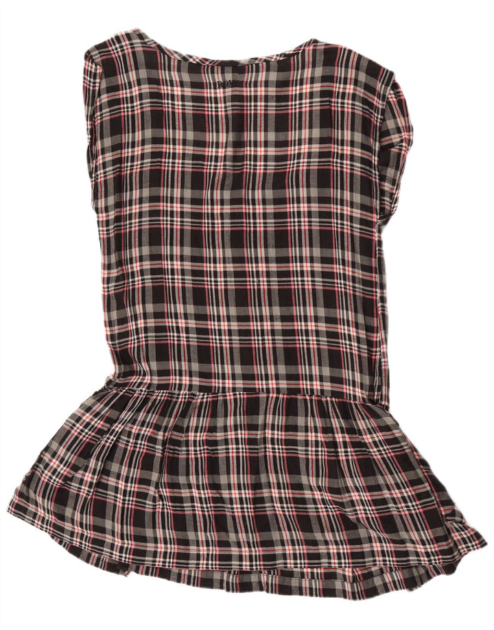 Vestido túnica feminino Roxy sem mangas Reino Unido 12 algodão xadrez preto médio