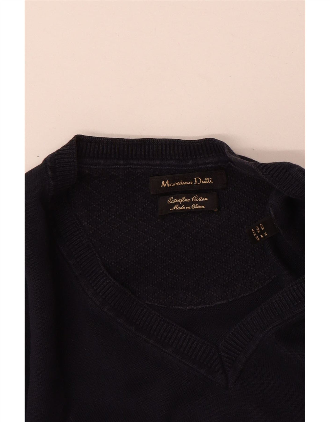 Zara Suéter masculino com gola V e algodão azul marinho médio