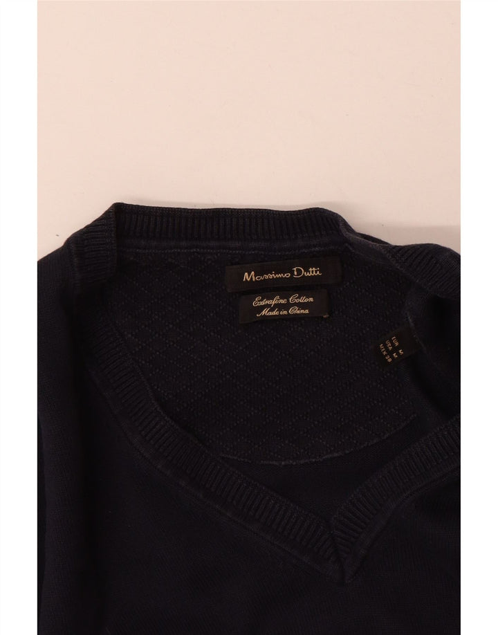Zara Suéter masculino com gola V e algodão azul marinho médio