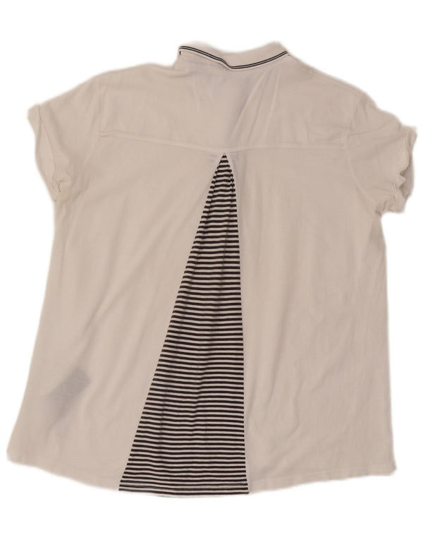 Camisa polo feminina Kappa UK 10 pequena listrada branca de algodão