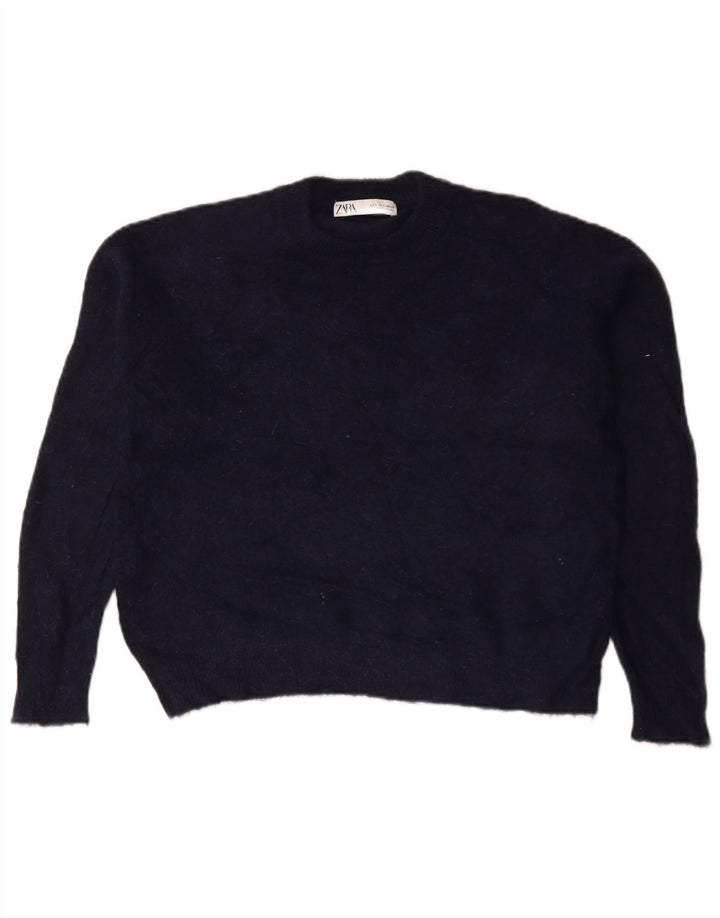 Zara Suéter feminino oversized com gola redonda Reino Unido 10 pequeno azul marinho