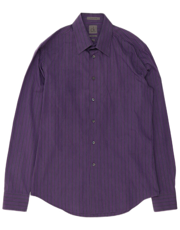 Camisa Masculina Calvin Klein Slim Fit Tamanho 39 15 1/2 Médio Listrada Roxa