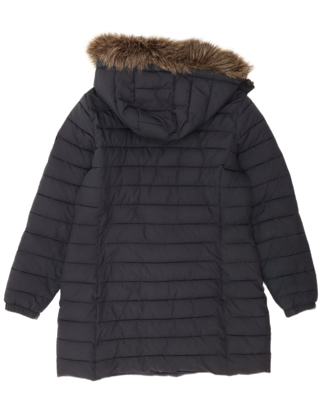 Casaco acolchoado com capuz feminino Superdry UK 14 grande poliéster azul marinho