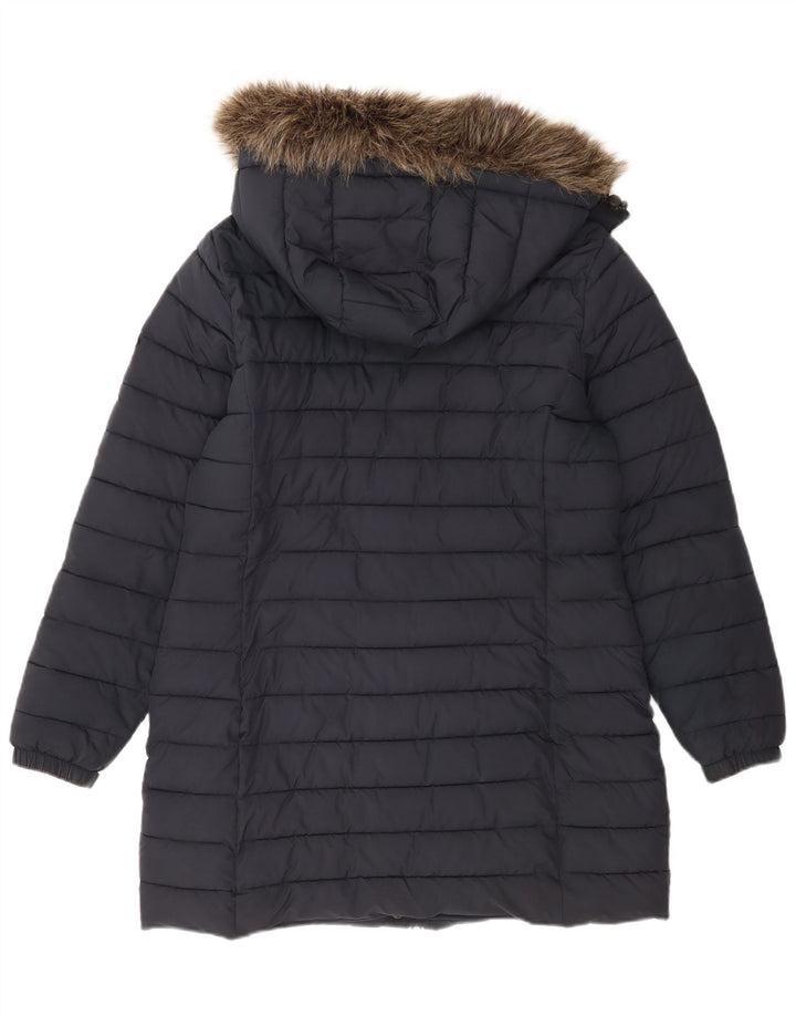 Casaco acolchoado com capuz feminino Superdry UK 14 grande poliéster azul marinho
