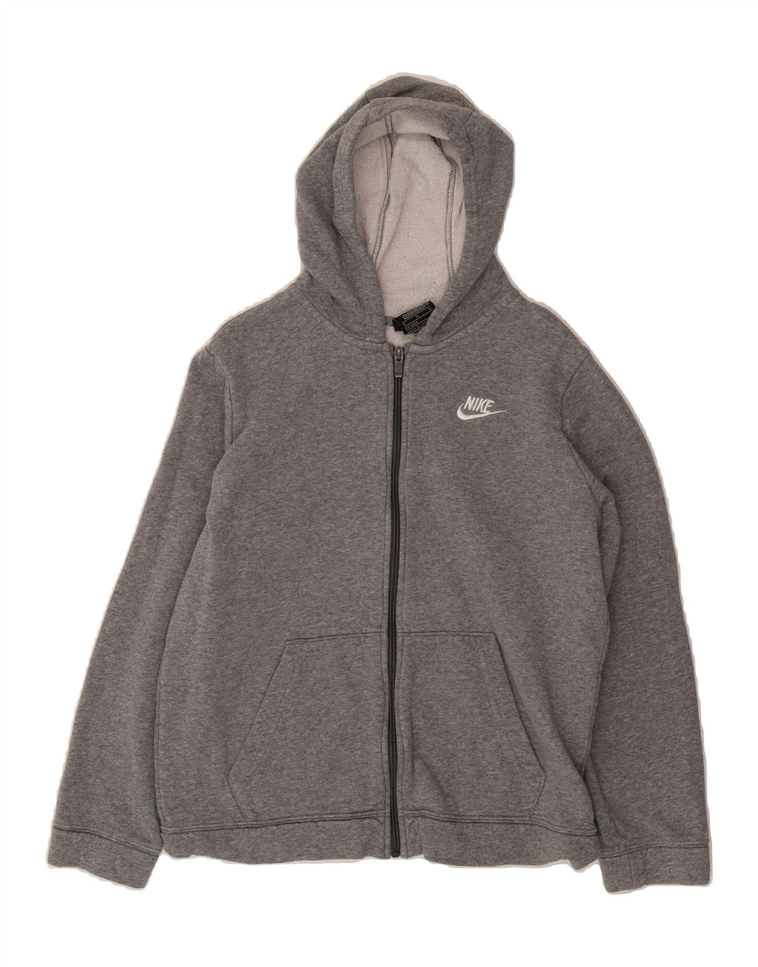 NIKE Boys Standard Fit Zip Hoodie Sweater 13-14 Years XL Grey Cotton Vintage Nike and Second-Hand Nike from Messina Hembry 