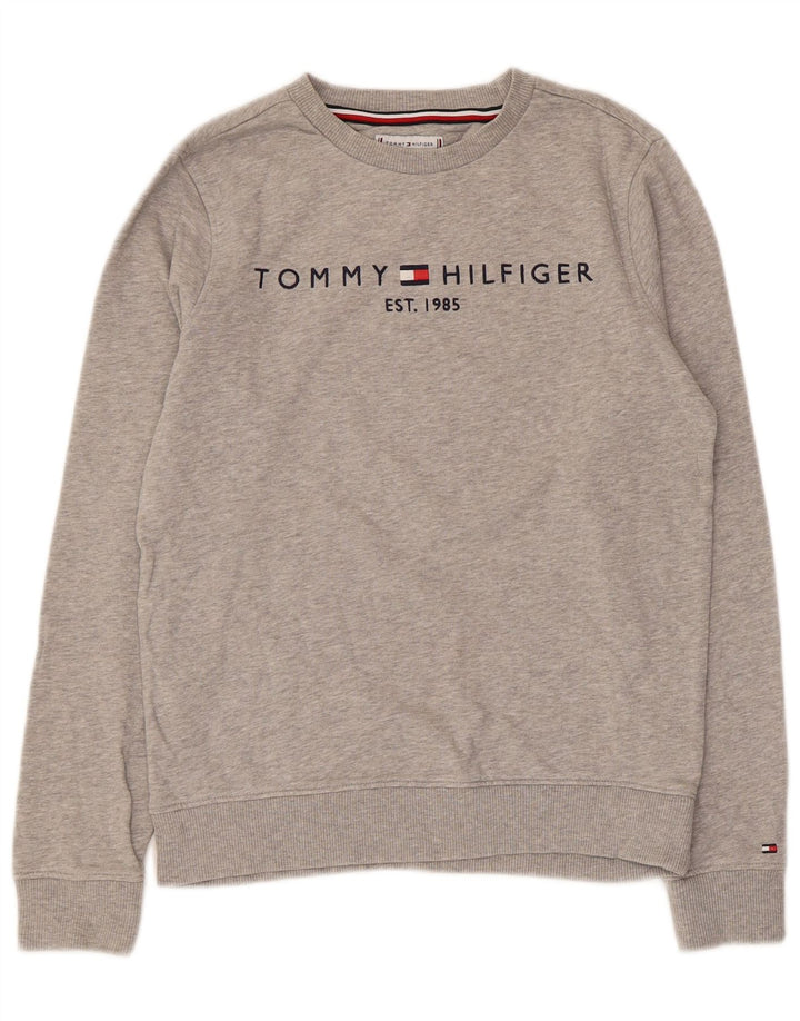 Tommy Hilfiger Meninos moletom gráfico jumper 11-12 anos cinza manchado