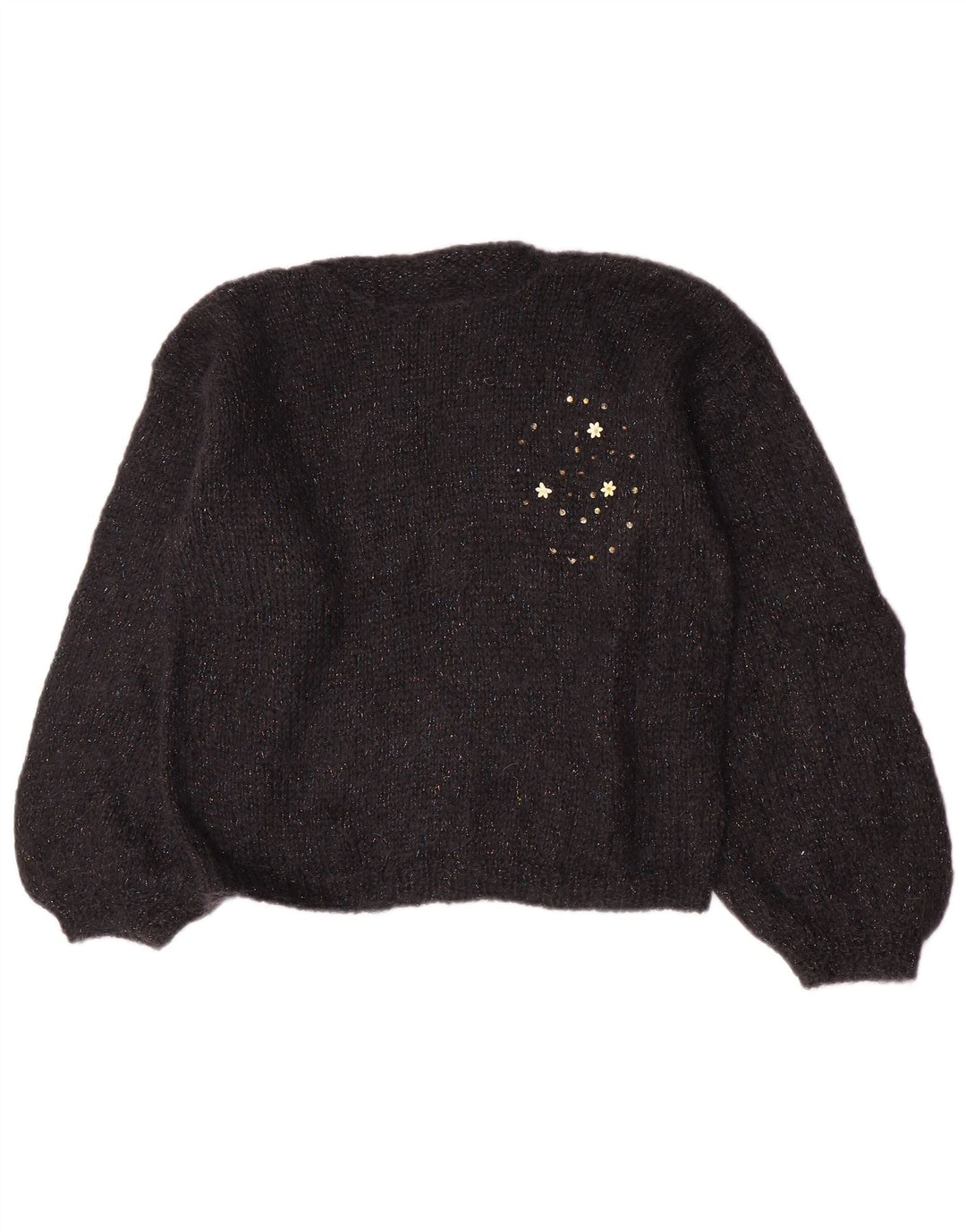 Suéter feminino vintage com gola canoa Reino Unido 14 médio preto