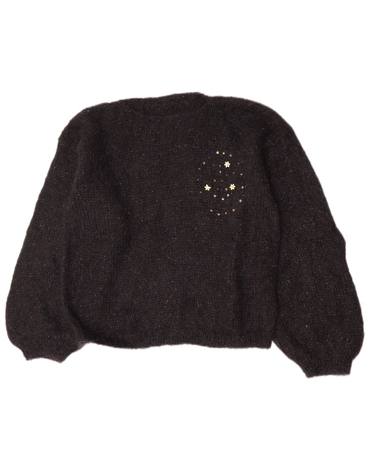 Suéter feminino vintage com gola canoa Reino Unido 14 médio preto