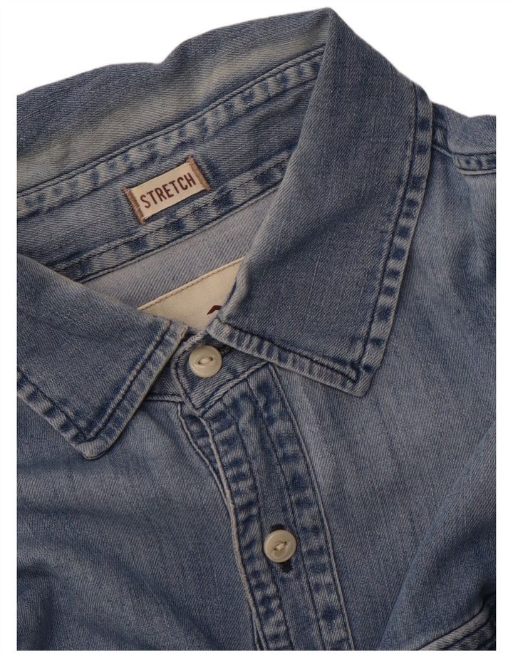 Camisa jeans masculina HOLLISTER de algodão azul médio