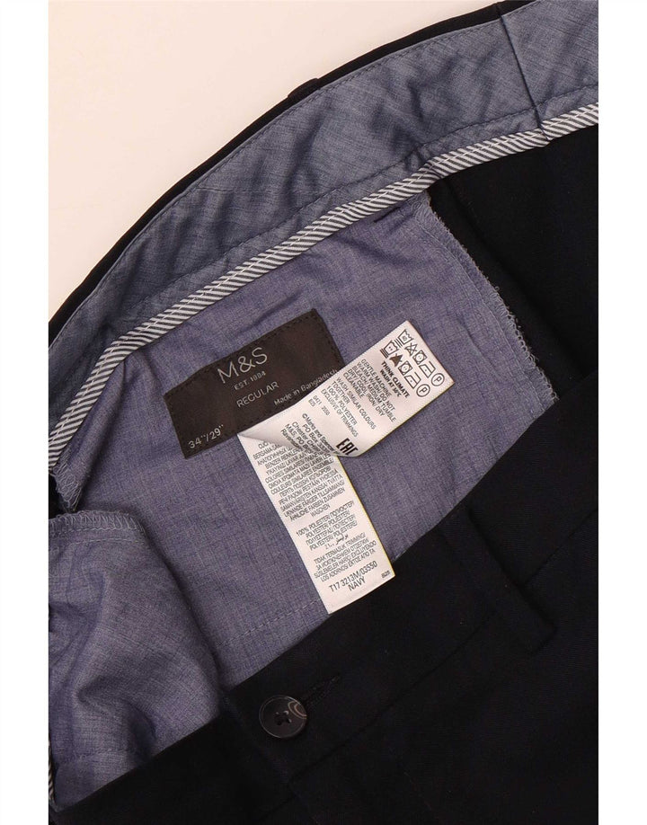 Calça Chino Regular Masculina Marks & Spencer W34 L29 Poliéster Azul Marinho