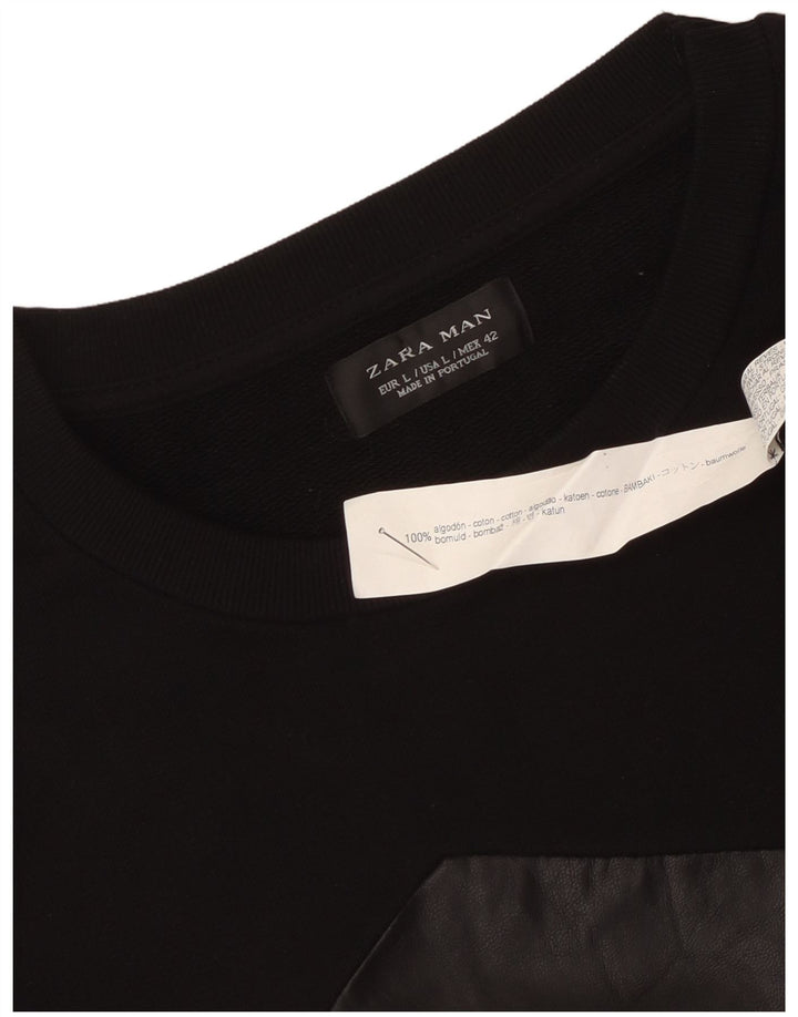 Zara moletom masculino jumper grande preto colorblock algodão