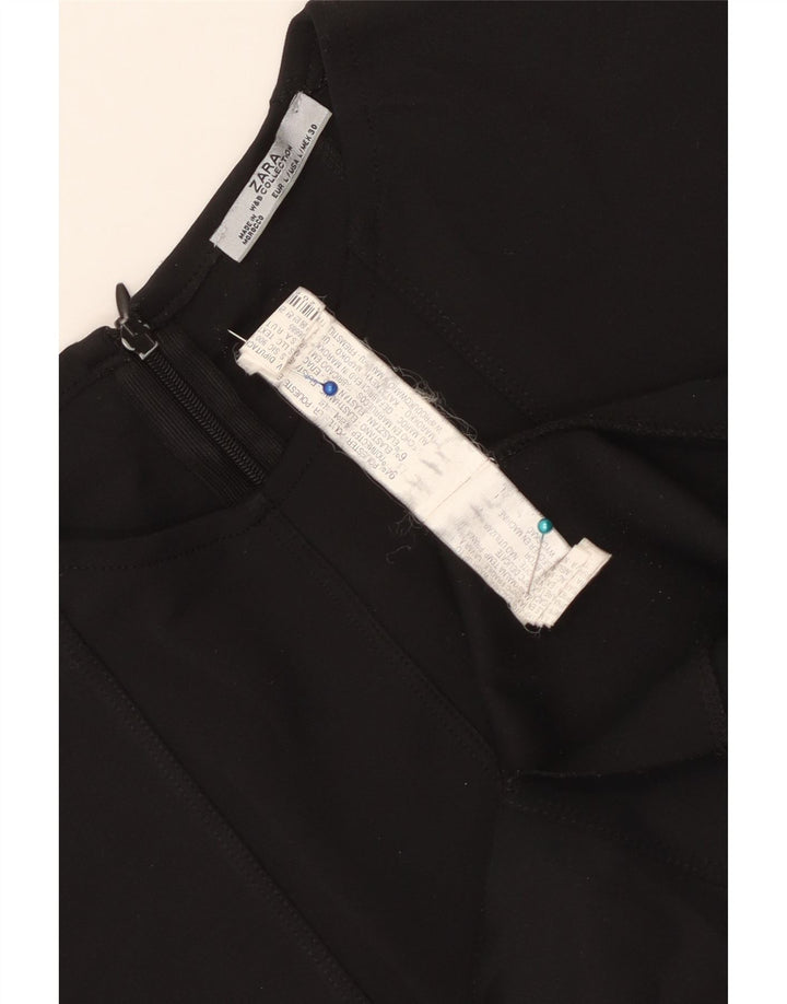 Vestido feminino Zara sem mangas evasê UK 14 grande poliéster preto