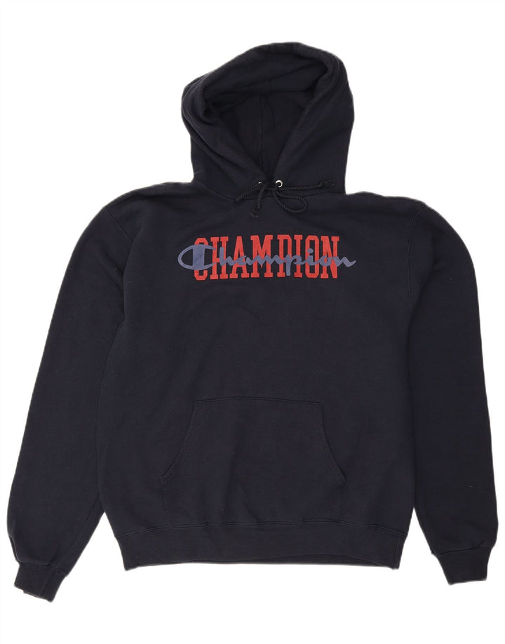 CHAMPION Suéter masculino com capuz gráfico médio algodão azul marinho