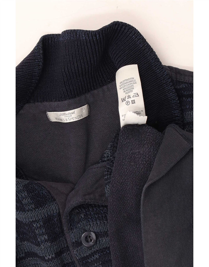 Suéter masculino Marks & Spencer com gola polo grande xadrez azul marinho