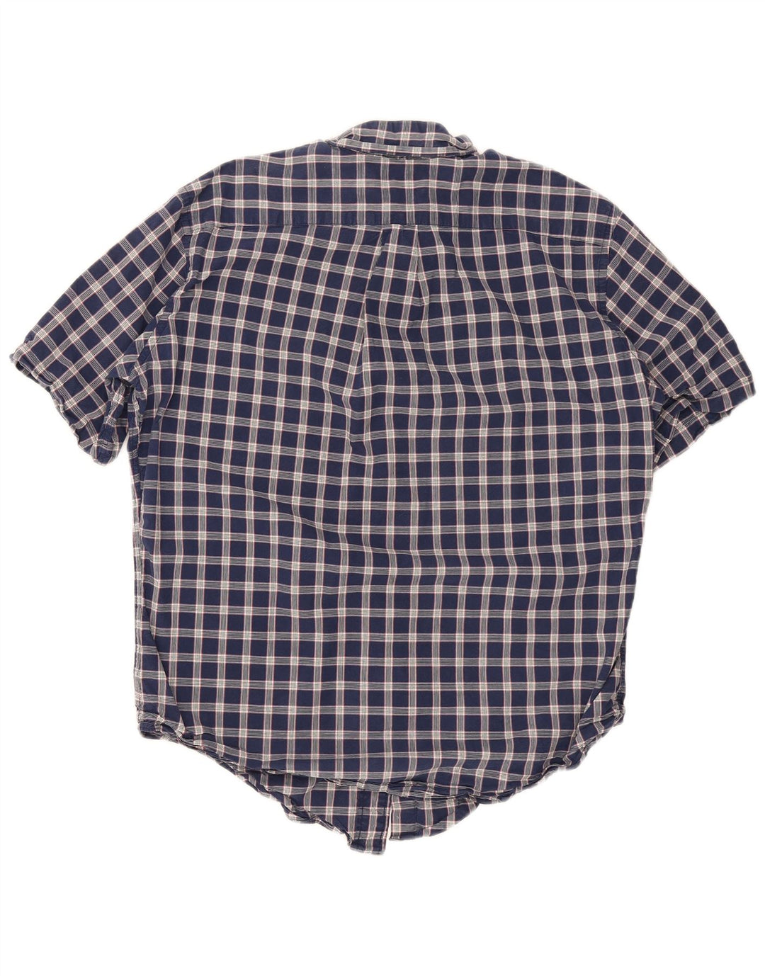 Camisa masculina Nautica de manga curta regular fit médio azul marinho algodão xadrez