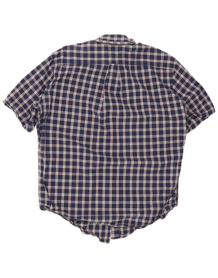Camisa masculina Nautica de manga curta regular fit médio azul marinho algodão xadrez