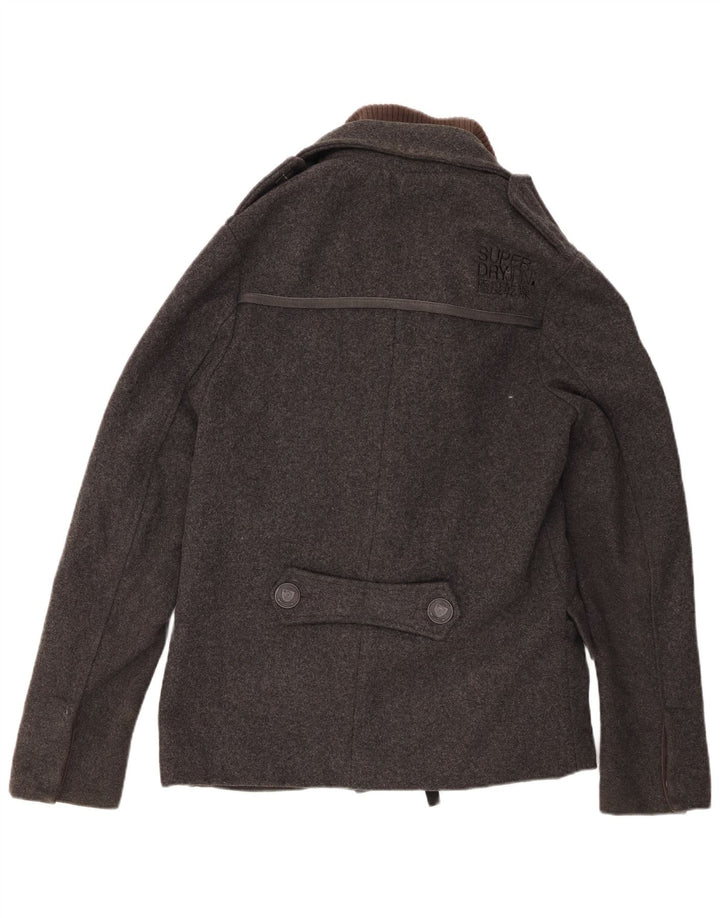 Casaco masculino Superdry Pea Coat UK 38 lã cinza médio