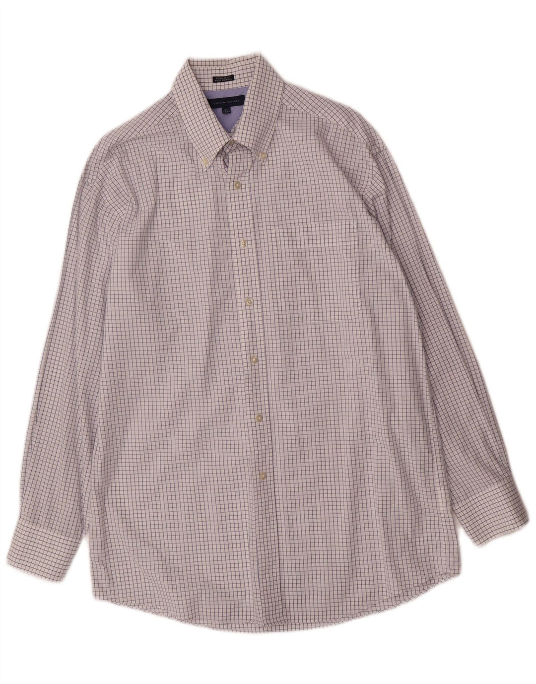 Camisa masculina TOMMY HILFIGER de ajuste regular tamanho 15 1/2 xadrez branco médio
