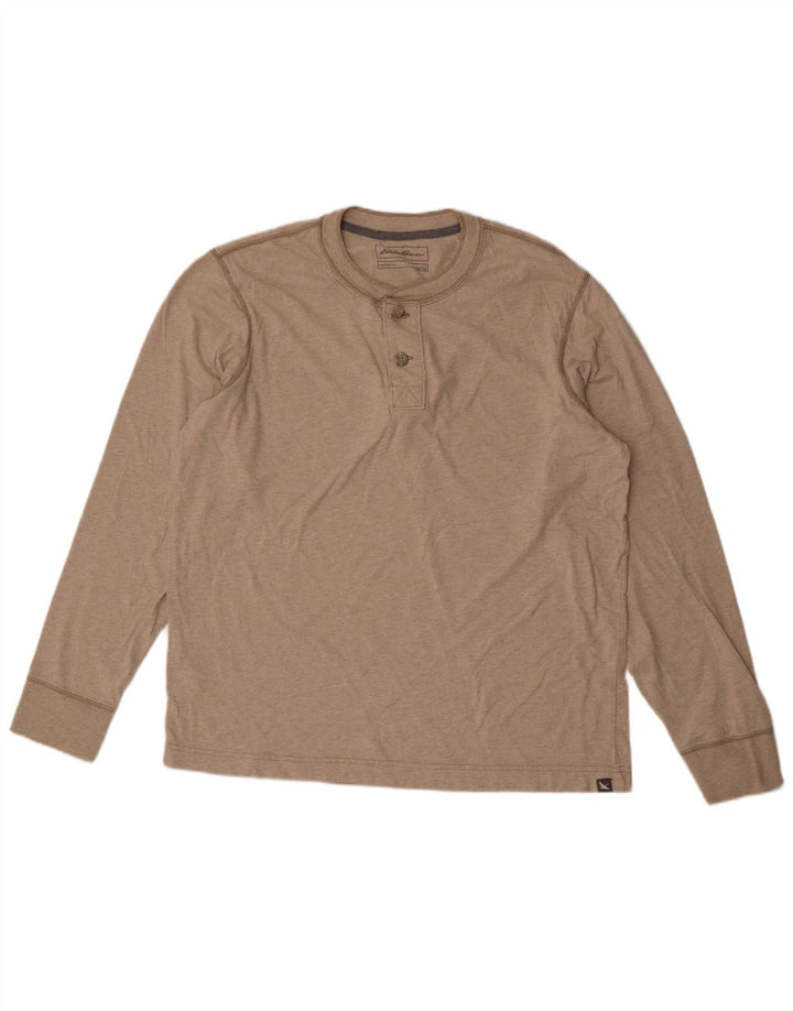 Eddie Bauer Top masculino de manga comprida grande algodão bege