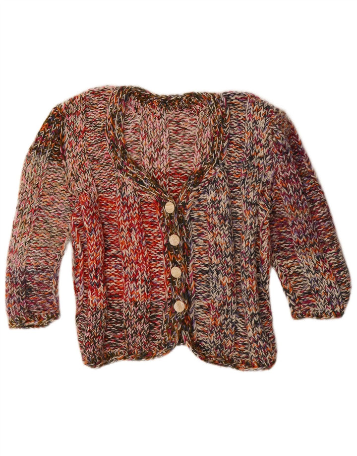 Suéter cardigã feminino vintage manga 3/4 Reino Unido 12 médio multicolorido