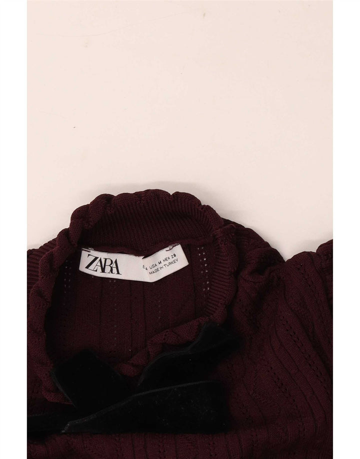 Blusa feminina de manga comprida Zara UK 12 médio Borgonha