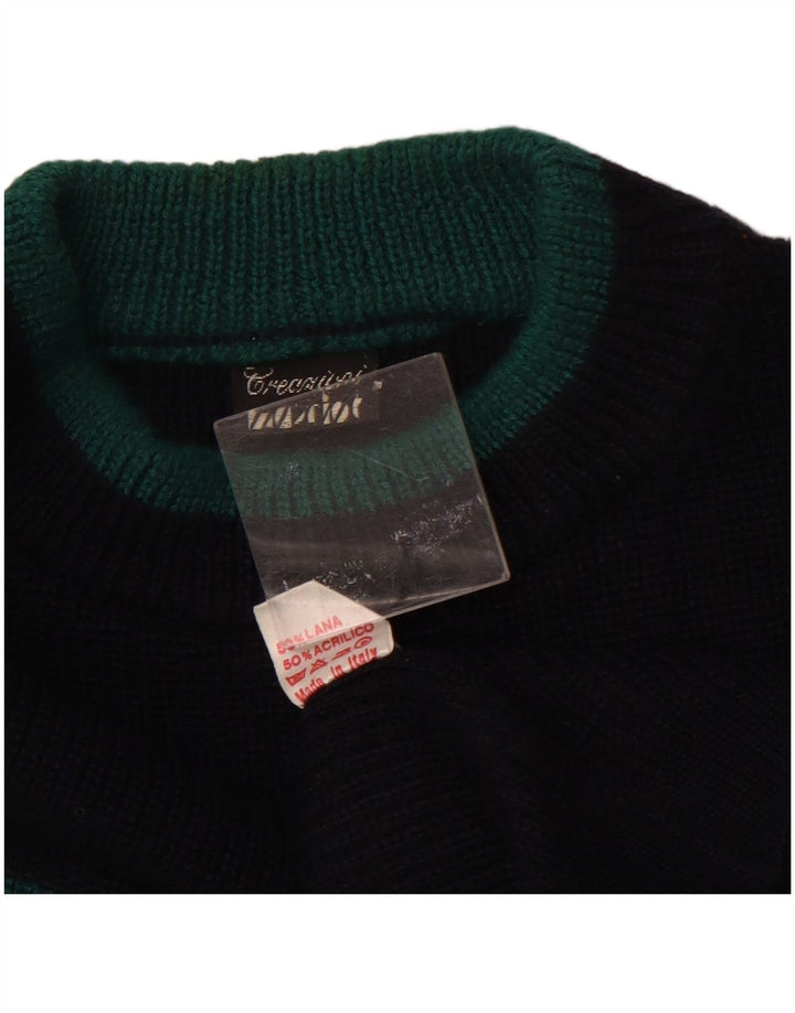 Suéter masculino VINTAGE com gola canoa XL azul marinho lã colorblock