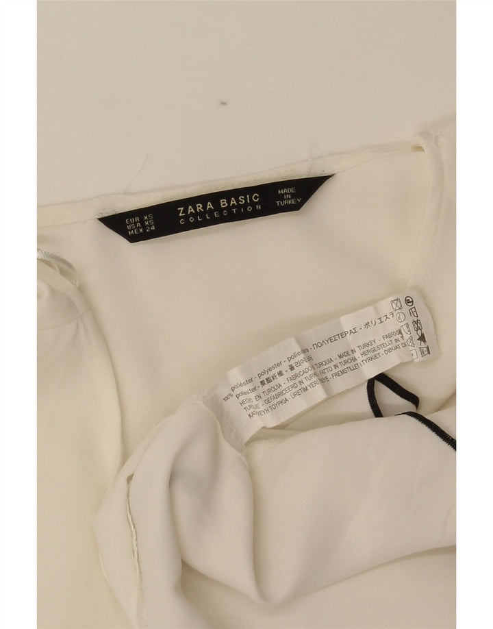Zara blusa feminina manga 3/4 top UK 6 XS poliéster branco