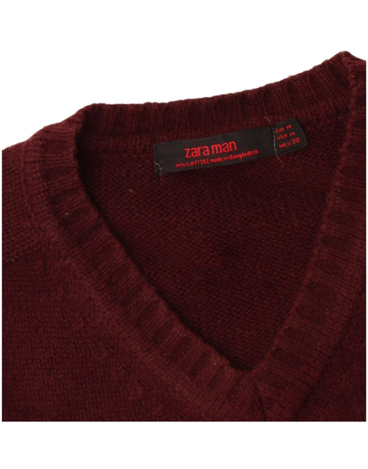 Suéter masculino Zara com decote em V médio Borgonha