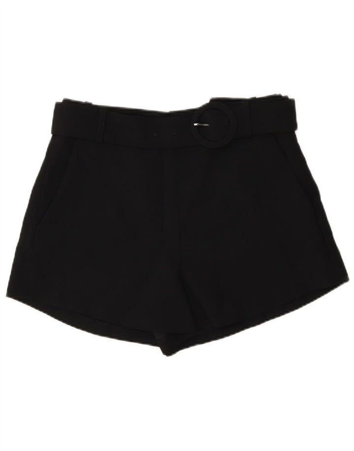 Zara Shorts Chino Feminino Cintura Alta Pequeno W26 Poliéster Preto