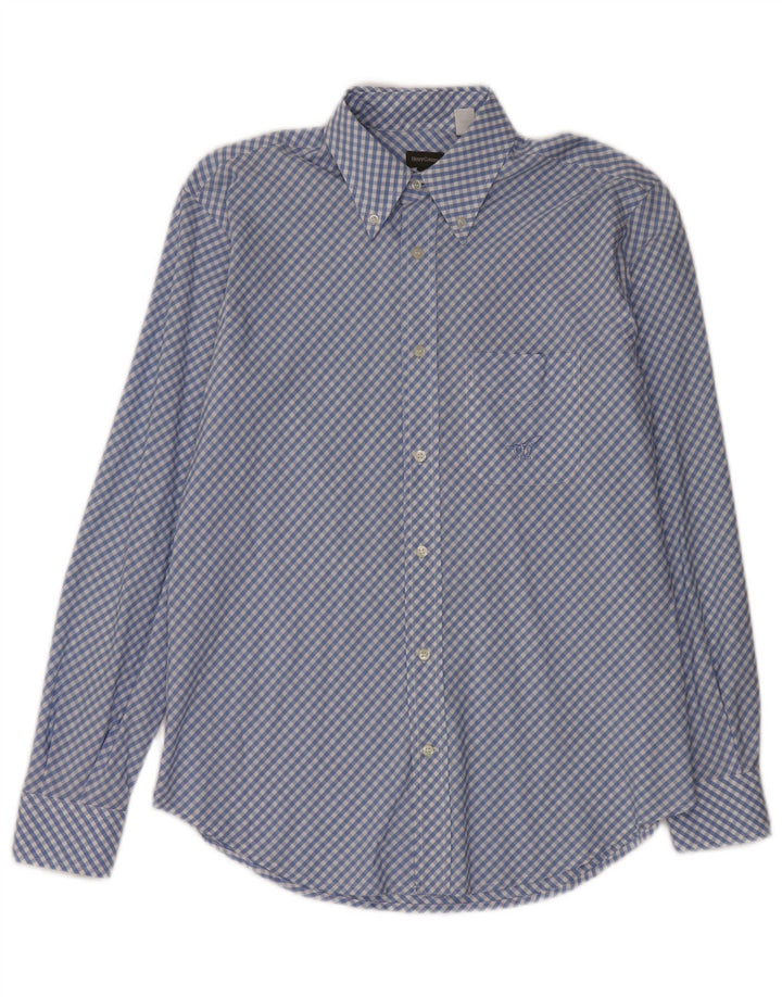 Camisa masculina HENRY COTTONS tamanho 40 algodão guingão azul médio