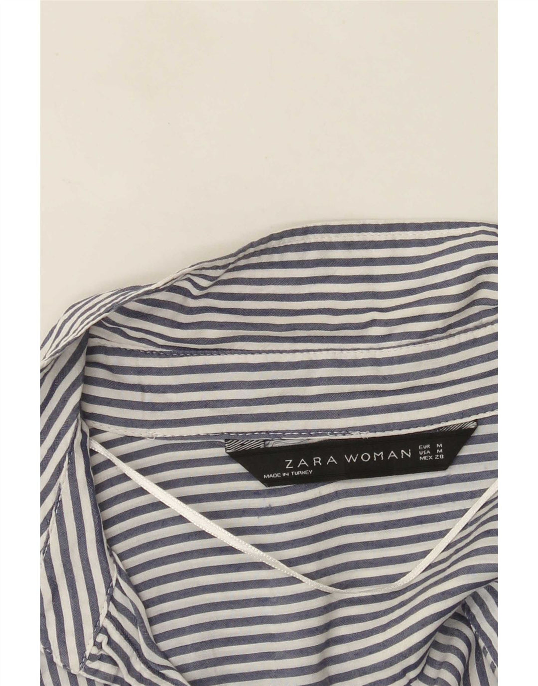 Camisa feminina Zara Reino Unido 14 risca de giz azul marinho médio