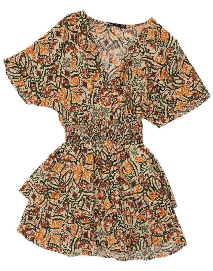 Vestido feminino Zara em camadas UK 8 pequeno floral multicolorido