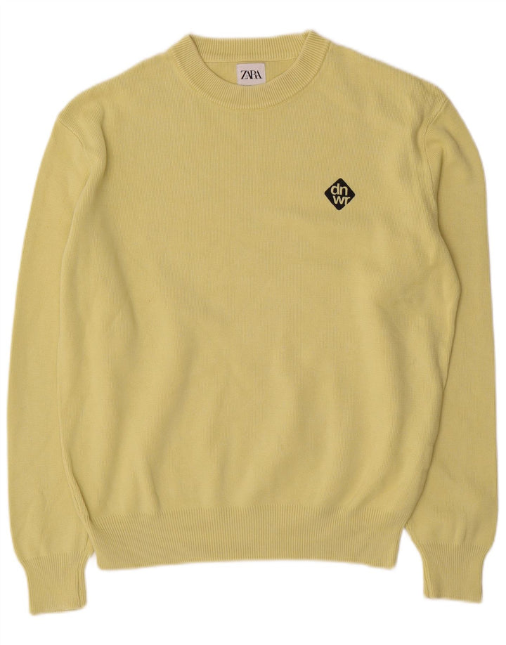 Zara Suéter masculino com gola redonda e algodão amarelo médio