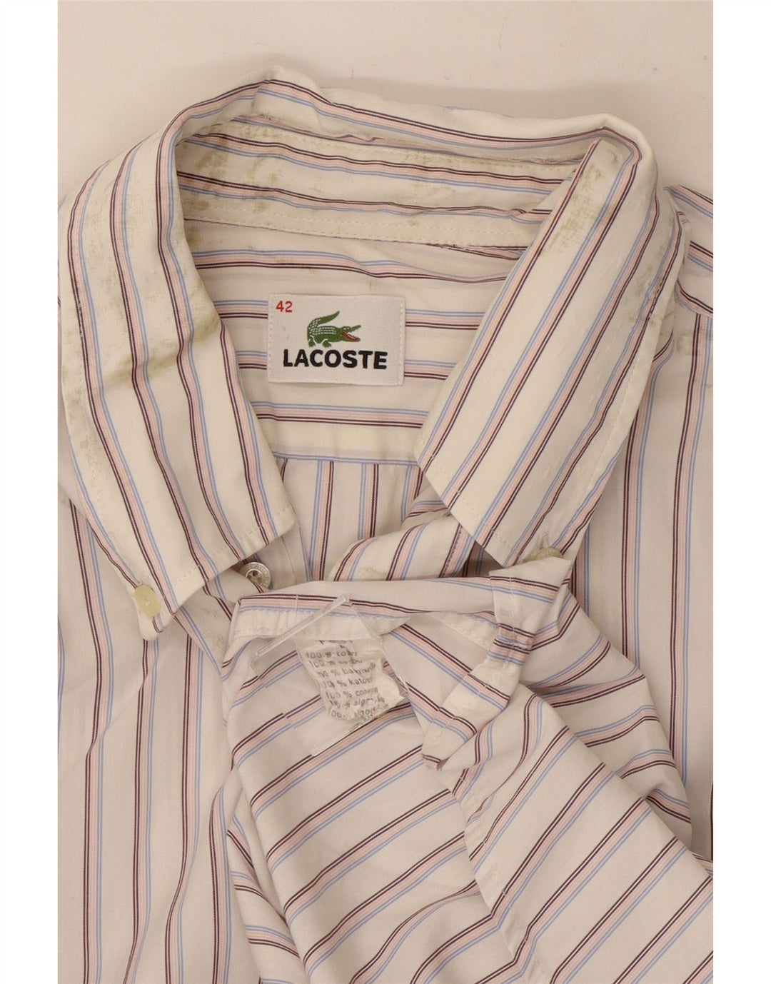 Camisa masculina Lacoste tamanho 42 grande algodão listrado branco