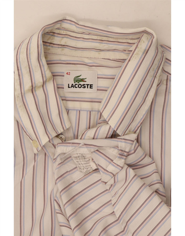 Camisa masculina Lacoste tamanho 42 grande algodão listrado branco