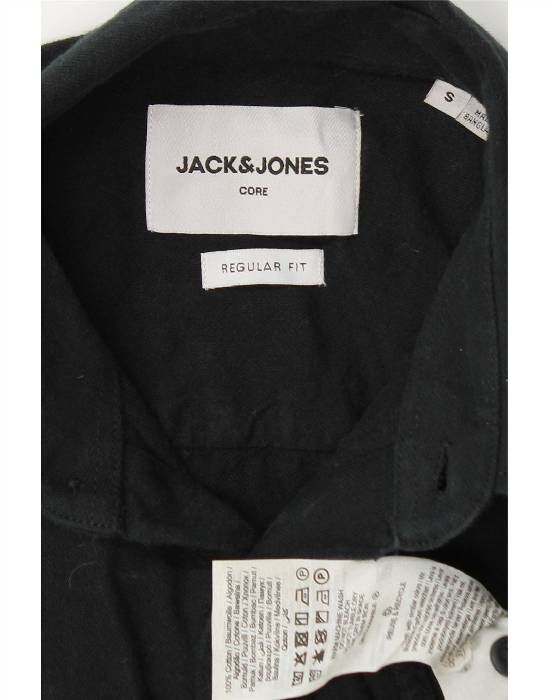 Camisa masculina de manga curta Jack & Jones Regular Fit pequena de algodão preto