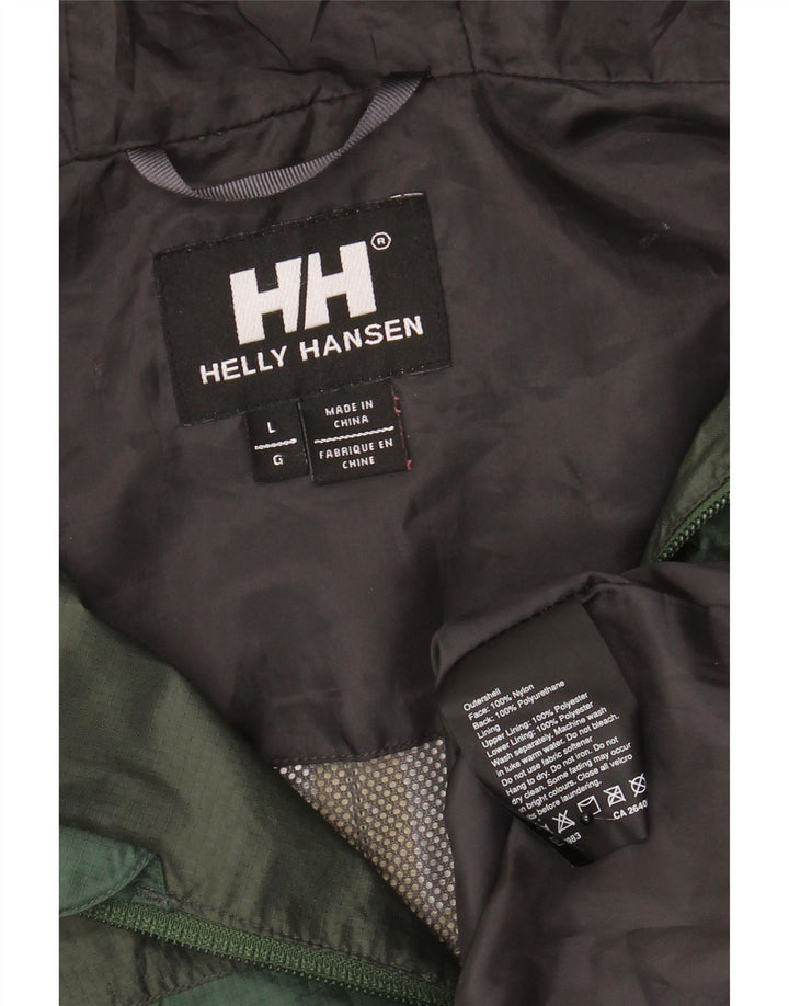 Jaqueta de chuva masculina Helly Hansen com capuz Reino Unido 40 grande bloco colorido verde nylon