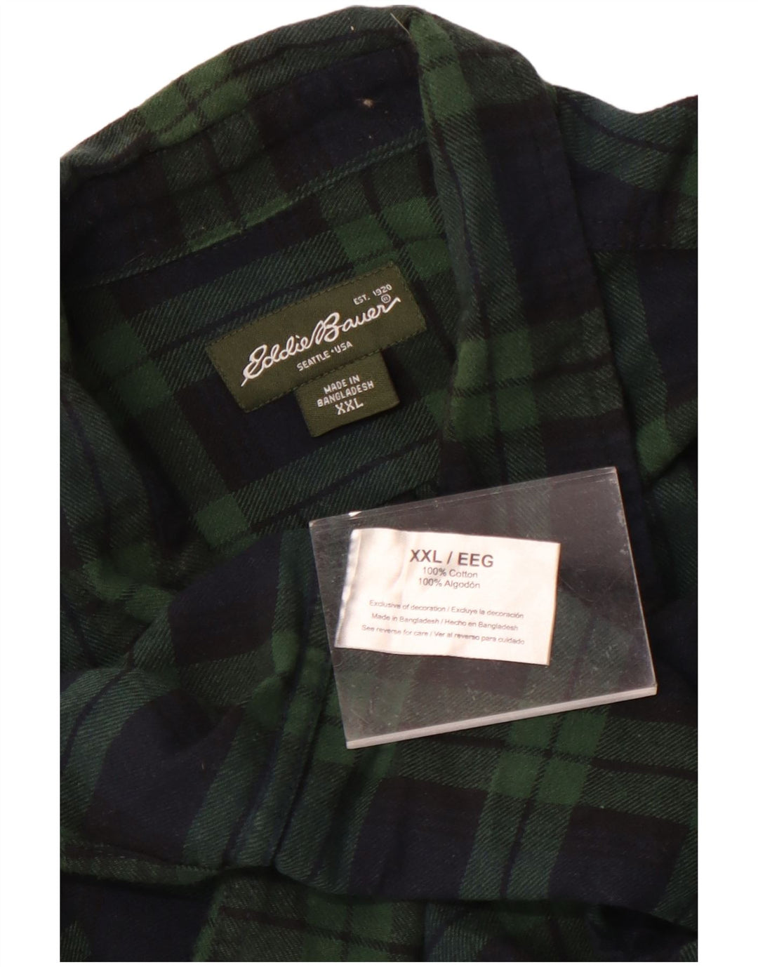 Camisa masculina de flanela Eddie Bauer 2XL algodão xadrez verde