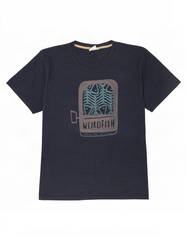 Camiseta gráfica masculina Weird Fish Top 3XL algodão azul marinho