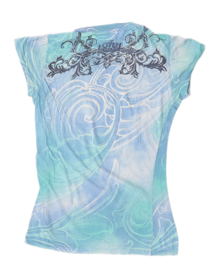 Camiseta feminina HARD ROCK CAFE Couture com estampa gráfica UK 8 pequena azul tie-dye