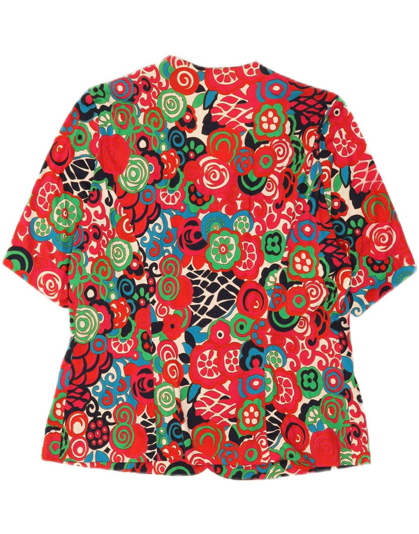 Cardigan feminino vintage de manga curta UK 22 3XL floral multicolorido