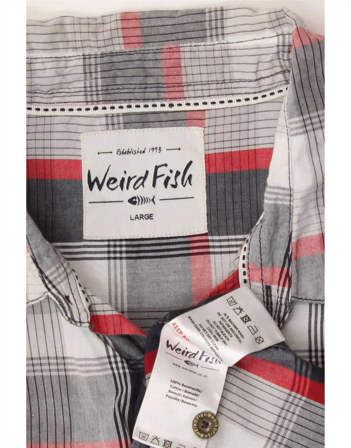 Camisa masculina de manga curta Weird Fish, algodão xadrez azul grande