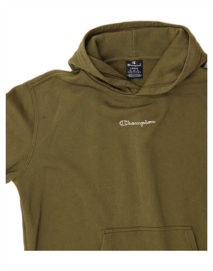 CHAMPION Womens Graphic Hoodie Jumper UK 16 Large Green Vintage Champion and Second-Hand Champion from Messina Hembry 