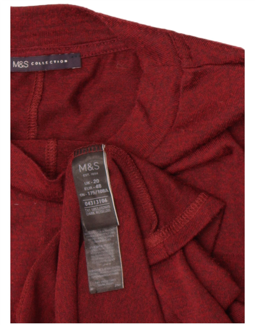 Top feminino Marks & Spencer manga 3/4 UK 20 2XL poliéster cor de vinho